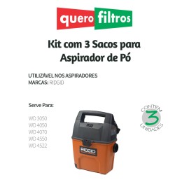 Saco para Aspirador de Pó Ridgid WD 3050 / WD 4050 / WD 4070 / WD 4550 / WD 4522